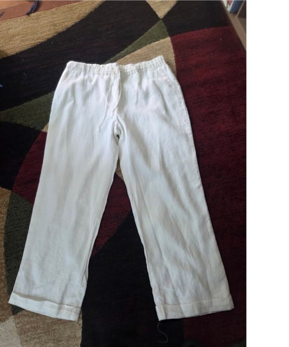 Charter Club Pant Shop White 100% Linen Pull On Straight Leg Pants size XL